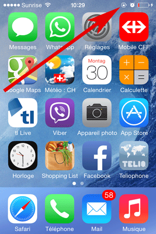 Een hangslotpictogram op de iPhone geeft aan dat de rotatievergrendeling is ingeschakeld